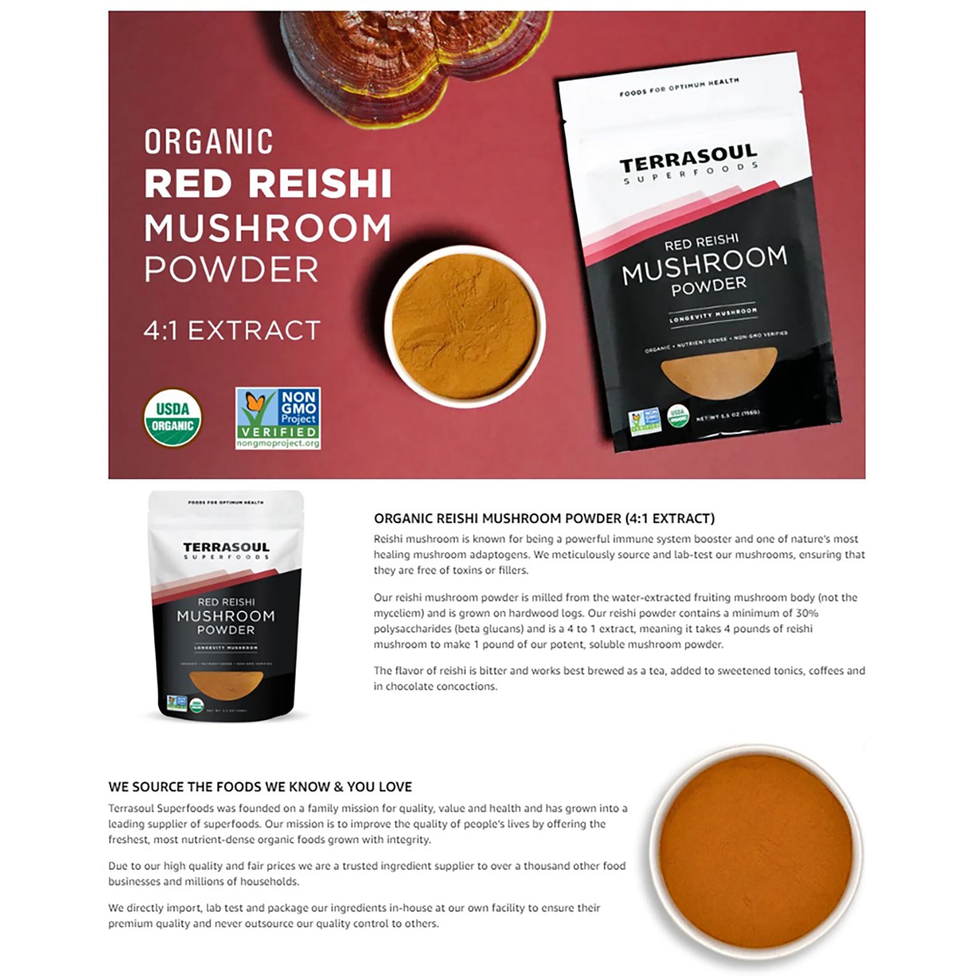 Organic Reishi Mushroom Powder (4:1 Extract), 5.5 Oz - Immune Boosting | Coffee Enhancer | Deeper Sleep
